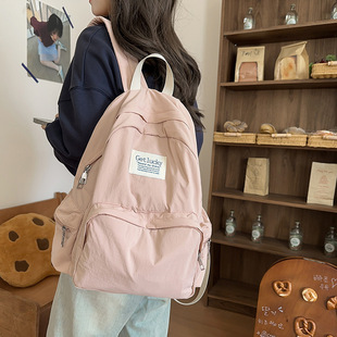 Schoolbag Women's Large Capacity Senior high school Student Junior High School Student Simple Solid Color Backpack College Student Travel Computer Backpack Trendy