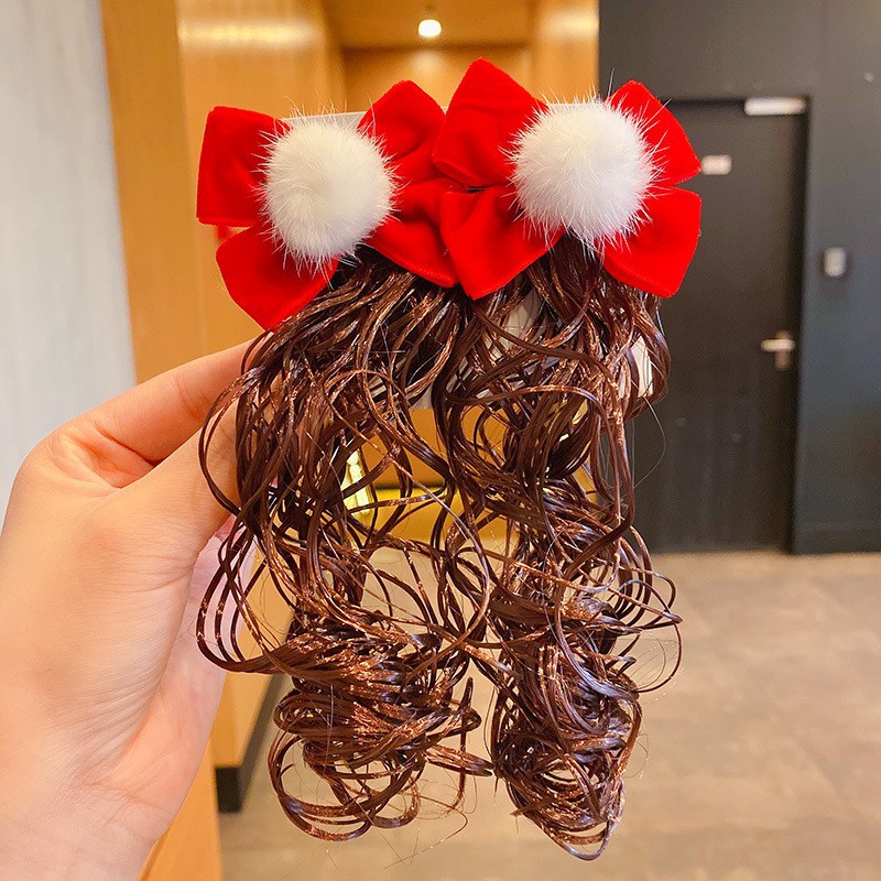 Children's Bow Hairpin Wig Girls Princess Cute Style Clip Hair Accessories Little Girl Hairpin Performance Headwear