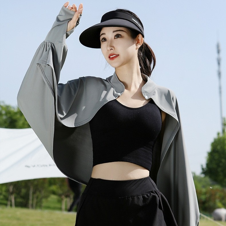 防晒披肩女夏季骑车防紫外线长袖冰丝遮阳罩衫斗篷透气薄外套现货