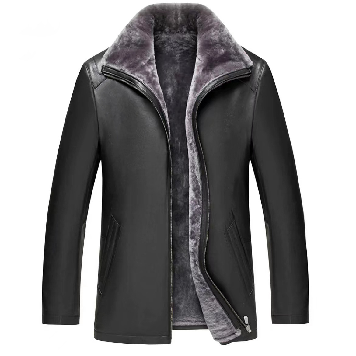 Otoño nuevo estilo piel todo en uno retro chaqueta de cuero para hombre traje de papá casual más chaqueta gruesa de terciopelo hombres