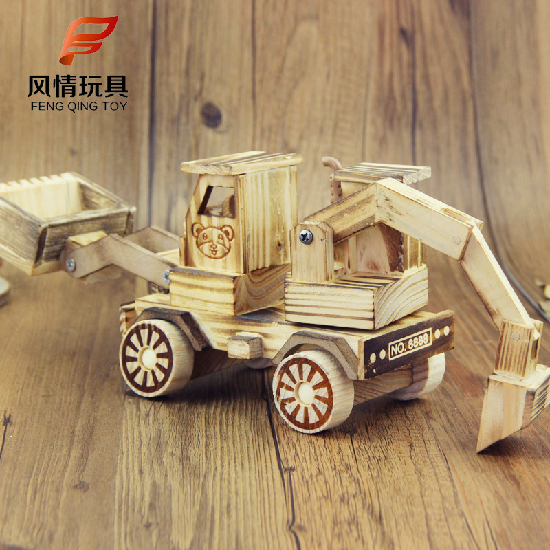 木制小型挖土机模型摆件玩具 景区地摊汽车模型玩具夜市批发|undefined