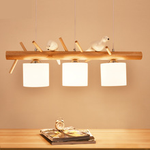 北歐現代簡約實木餐廳吊燈創意個性led小鳥吊燈日式原木燈飾 吊燈