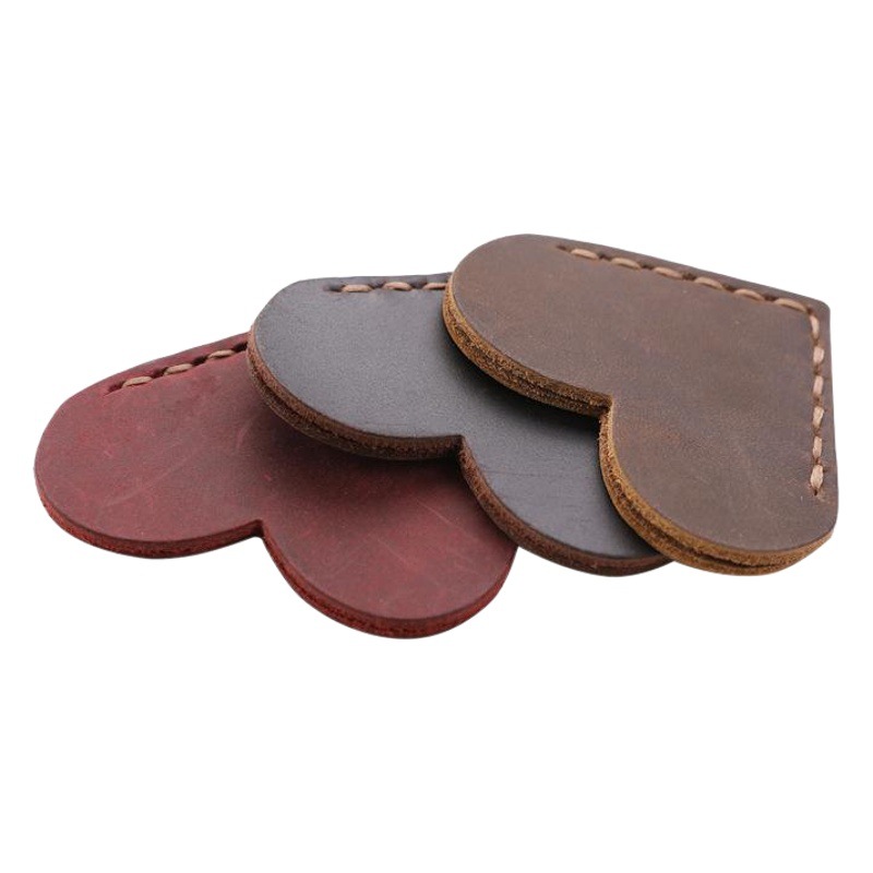 Marcador de cuero genuino primera capa de cuero de vaca costura hecha a mano retro simple en forma de corazón cuero de Caballo Loco DIY marcador de cuero creativo