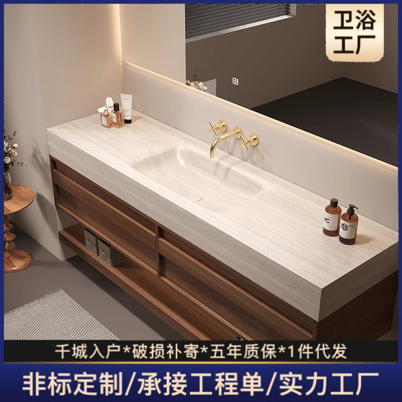スレート熱曲げ一体型洗面器、アンティークスタイルのバスルームキャビネット、バスルームシンク、洗面台、スマートバスルーム|undefined