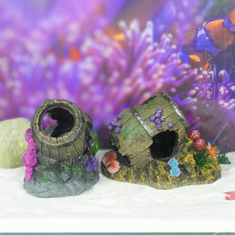 Simulación de barril de vino andrajoso, peces y camarones, casa de refugio, paisajismo, pecera de cueva, decoración de pecera, tanque de cría de acuario