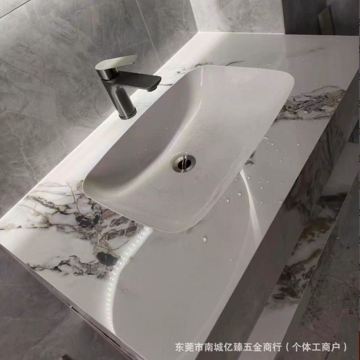 Light Luxury Double-Layer Slate Hotel Integrated Basin Bathroom Sink Seamless Face Wash Ceramic Basin Cabinet Combination