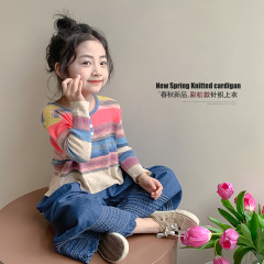 女の子の秋のスーツ 2025 新しい子供服春と秋のストライプのボトムシャツトップス西洋スタイルの秋のワイドレッグパンツ