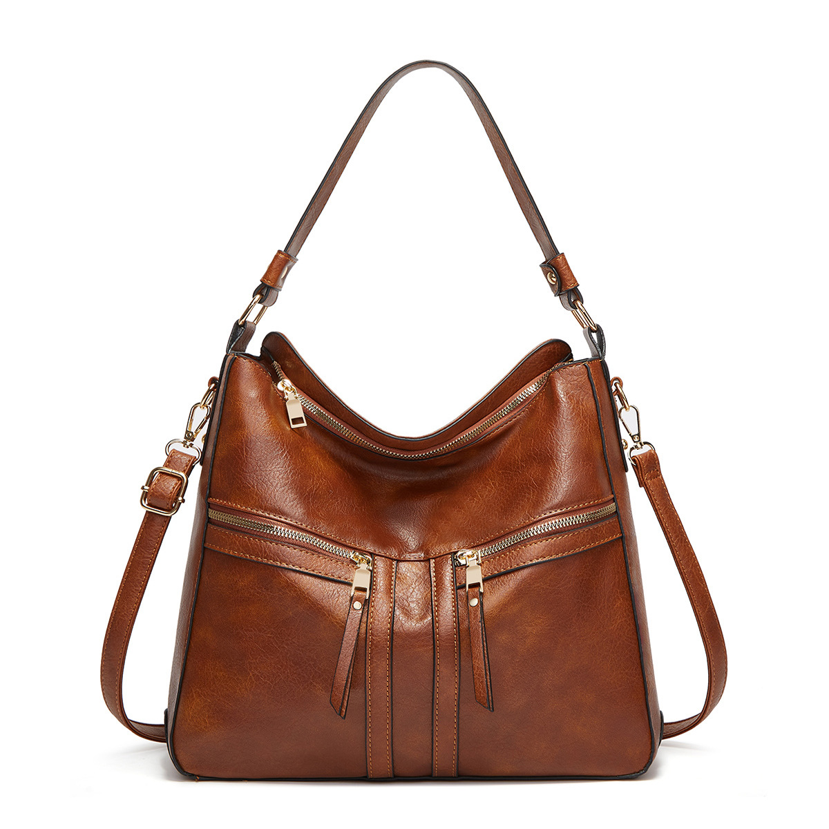Bolso de Mano Grande para Mujer en Cuero Suave, con Doble Cremallera y Estilo Europeo/Estadounidense 2024