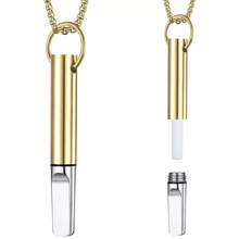 新品现货亚马逊螺纹扭牙不锈钢冥想正念吊坠项链钛钢口哨调节呼吸