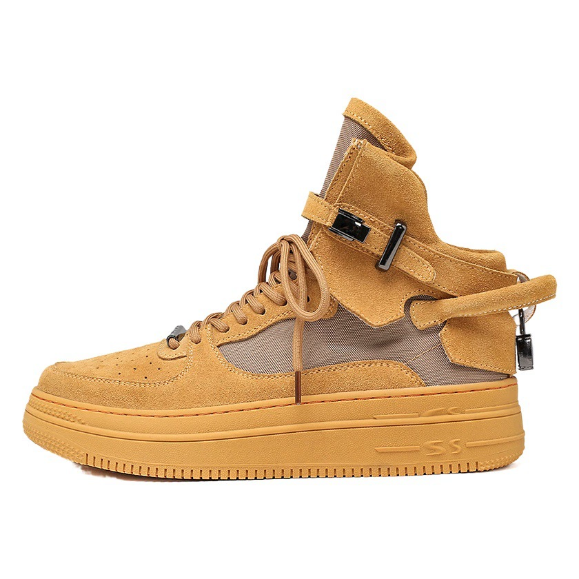 Померанские пары, модные мужские и женские однотонные верхние слои заподлицо, кожаные Нескользящие износостойкие желтые сапоги на толстой подошве, модные