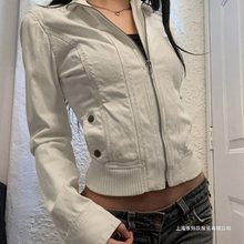跨境女装欧美工装风拉链立领夹克上衣简约辣妹休闲百搭显瘦短外套