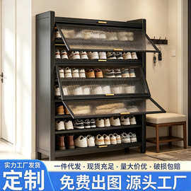 定制钢制鞋柜多层鞋架防尘入户门玄关上翻门收纳置物柜多层大容量