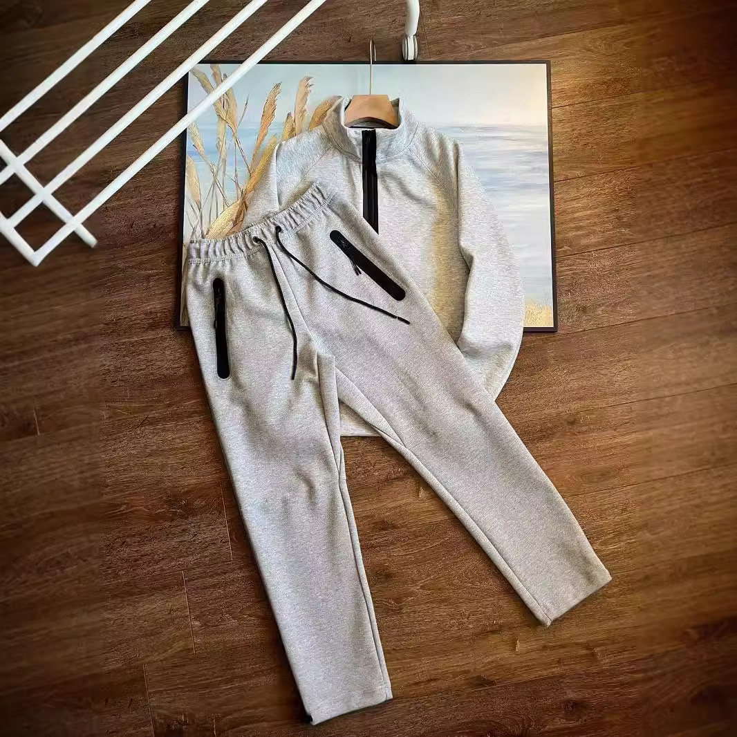 Vår och höst Nya sportset för män Tröja med halv dragkedja Stickade lösa byxor Raka rör Casual jacka Clip_voghion.com