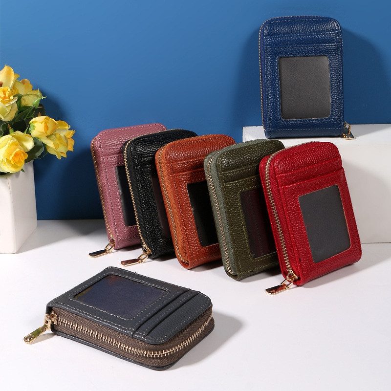 RFID防盗刷风琴卡包多卡位大容量小钱包荔枝纹男女士卡片包零钱包