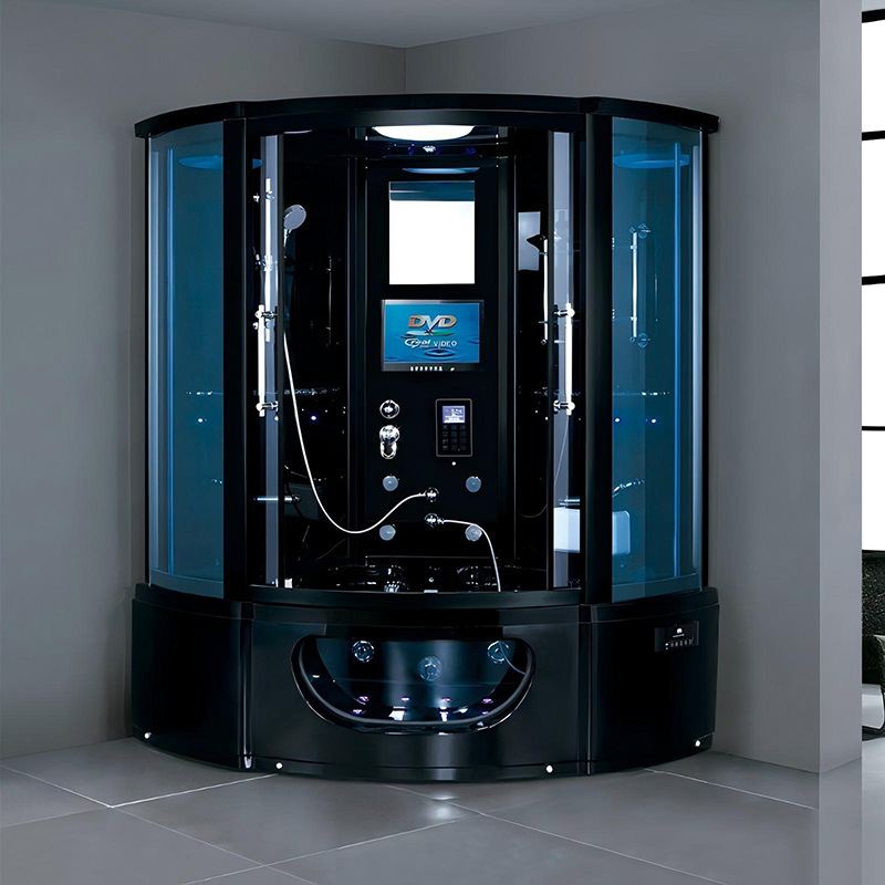 Black Fan-Shaped Integrated Bathroom Enclosed Shower Room with Bathtub Steam Room Surf Massage Wet Steam Room