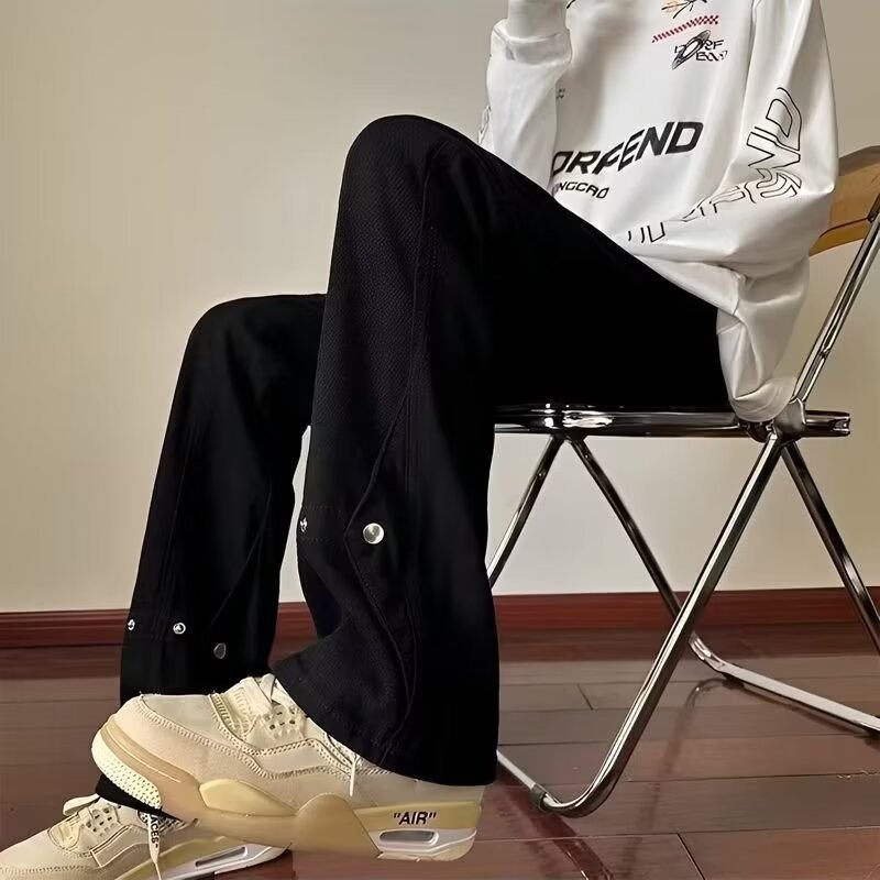 Pantalones vaqueros con botones viejos lavados de la calle americana Pantalones largos de estilo vibe rectos sueltos de primavera y otoño para hombres