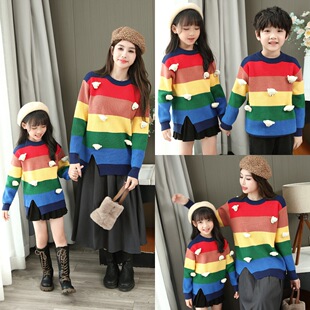Rainbow Sweater K-Style Cartoon Stereo Bear Family Outfit Thickeneded Family of Three and Four Children's Clothing Family Outfit