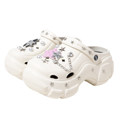 Thick-soled holey shoes for women, summer outerwear, new anti-slip two-way sandals, padded heightening soles, beach head covering, semi-slippers