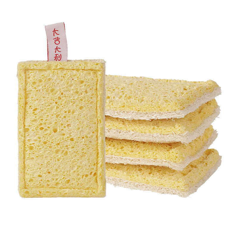 천연 수세미 + 1cm 노란색 목재 펄프 면(끈 포함)