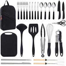 亚马逊不锈钢刀具餐具收纳布袋厨房露营锅铲勺叉野炊野餐户外用品