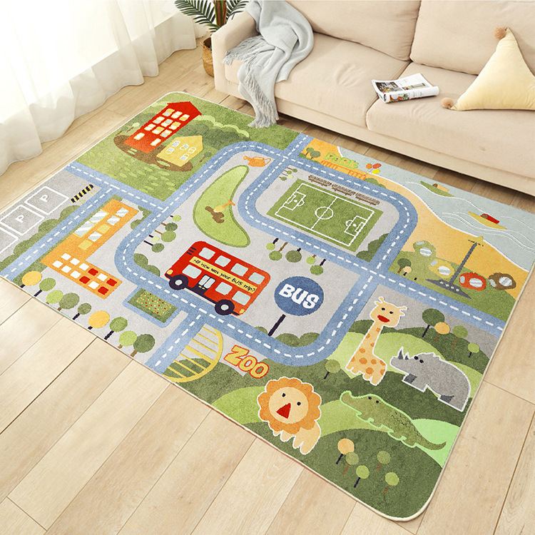 Children's Carpet City Car Track Game Cartoon Early Education Floor Mat Living Room Bedroom Baby Crawling Mat Indoor