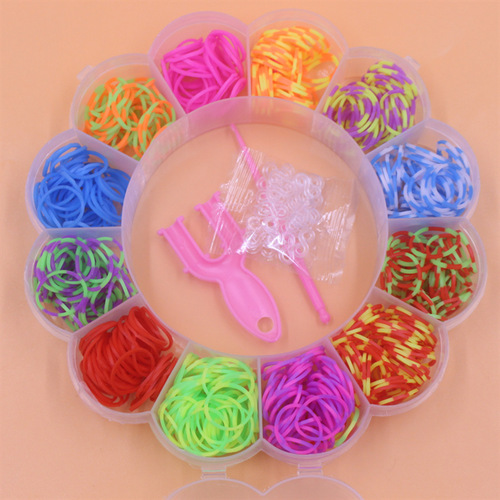 Cartoon Plum Blossom Mini Set Small Box Rainbow Circle Rainbow Rubber Band Weaving Machine