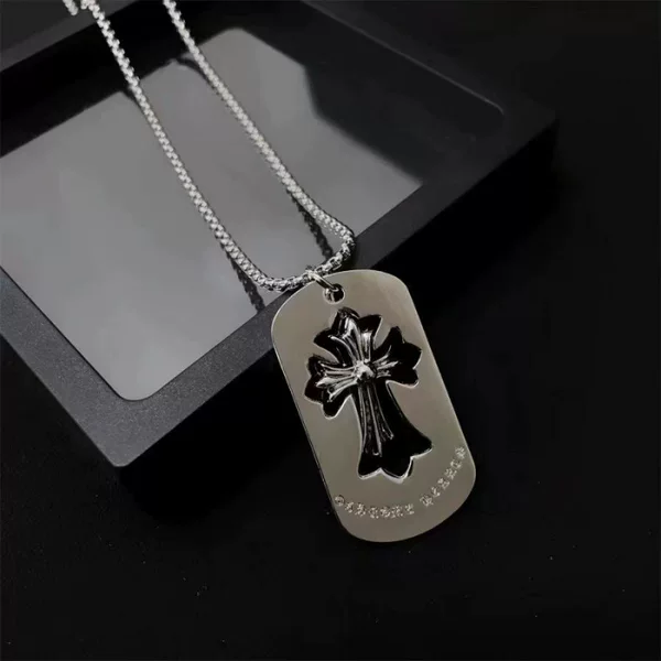 European and American Hot-Selling Ch Cross Necklace, Unisex Fashion Trendy Clavicle Chain, Couple Square Pendant Necklace