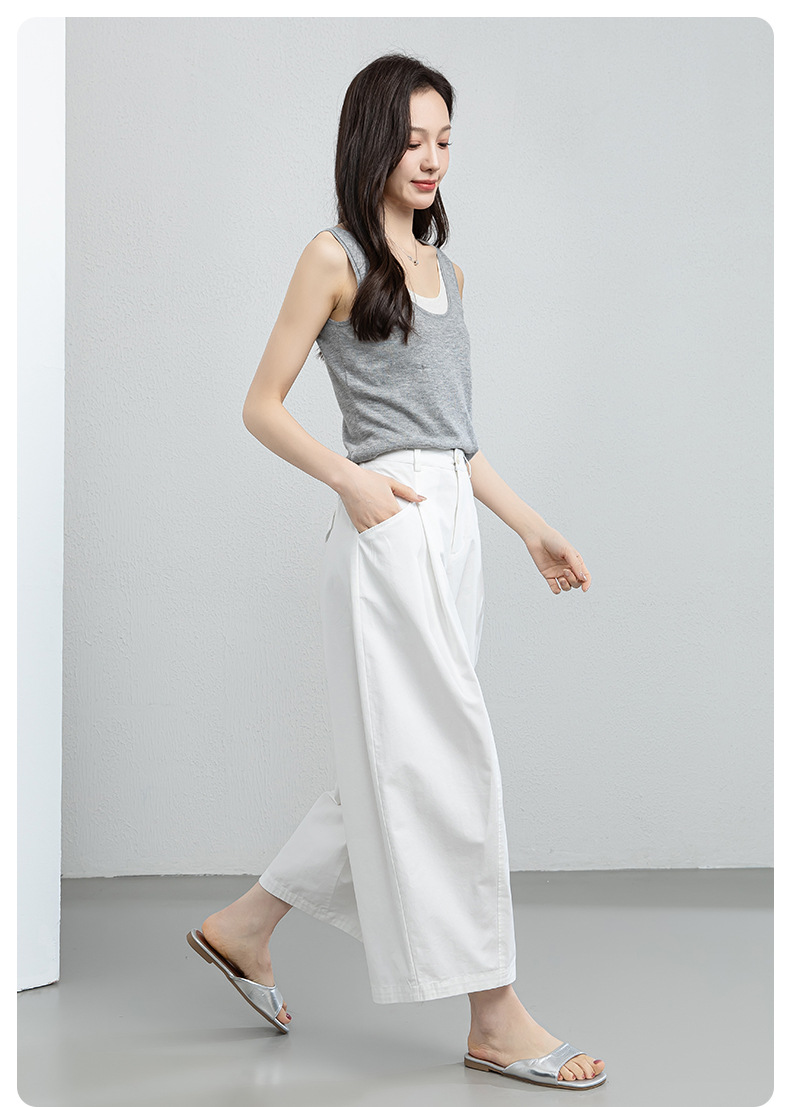 Quần culottes nữ ống rộng cạp cao dáng suông — màu trắng chi tiết 21