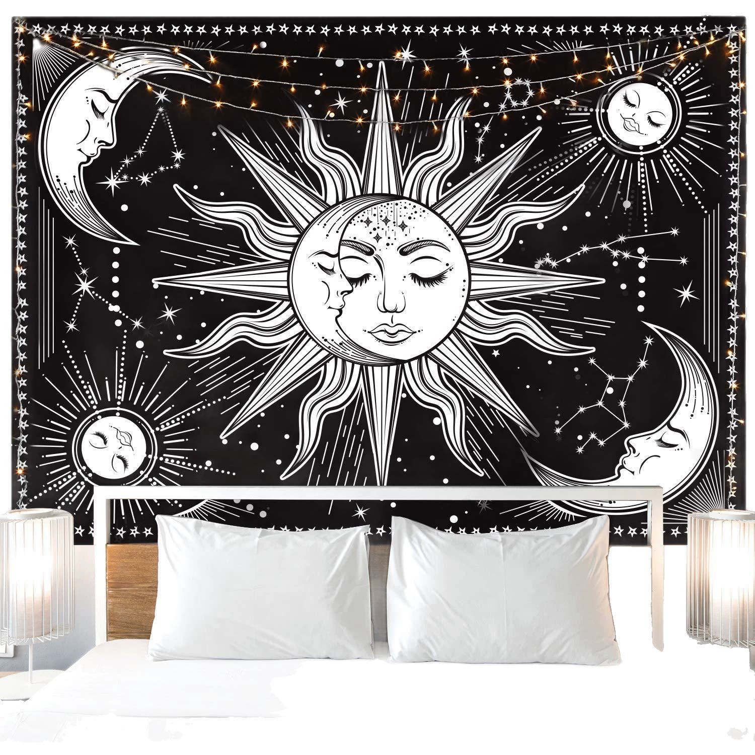 Cross-border bohemian style black and white tapestry moon art aesthetic tapestry bedroom living room dormitory decoration wall hanging