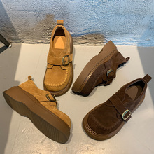 发泡底真皮英伦风单鞋2025秋季新款厚底女鞋休闲时装通勤百搭单鞋