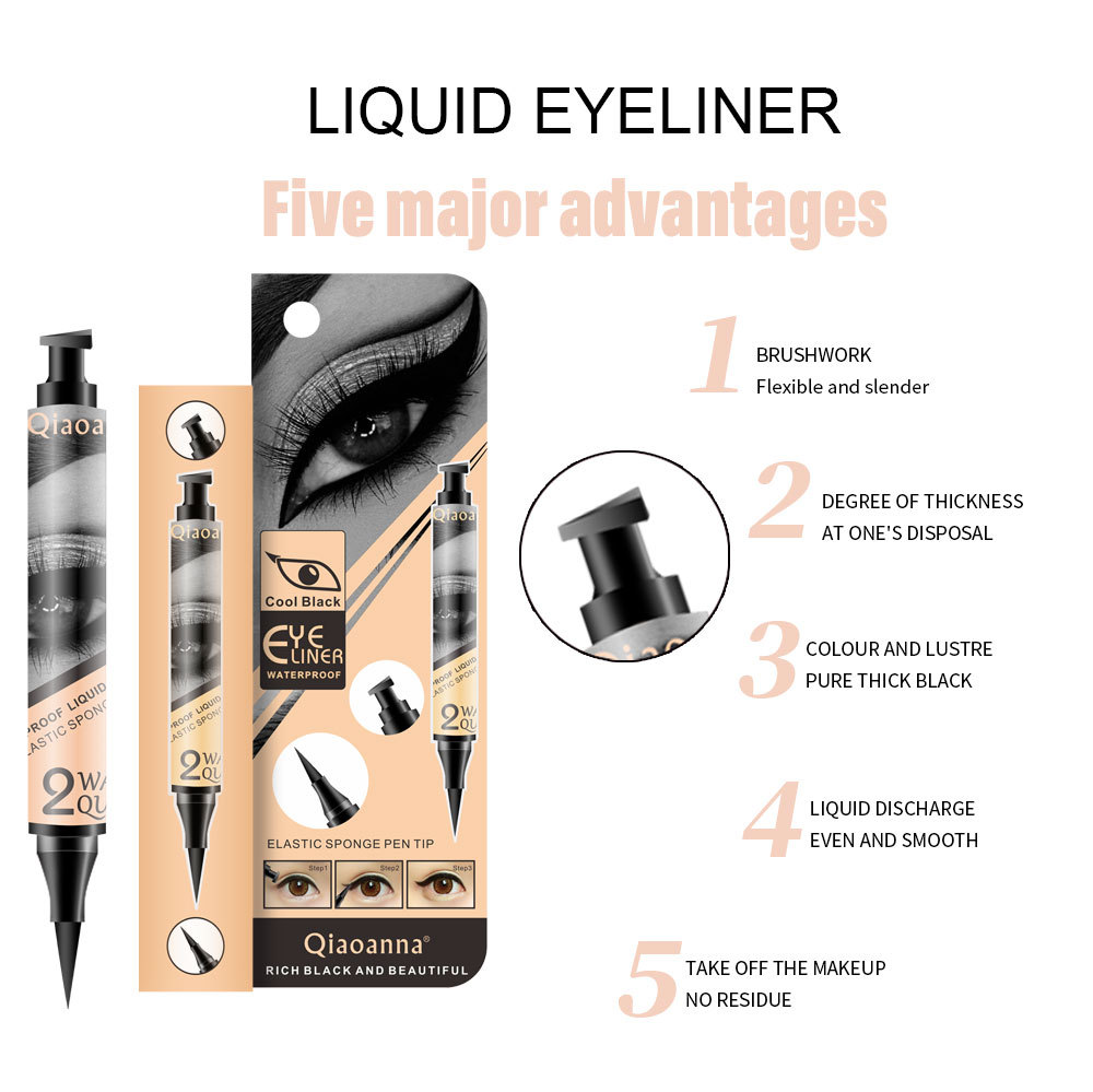 Cross-Border Exclusive Hot-Selling Qianxiu Eyeliner + Eyeliner Stamp Black Liquid Eyeliner Extremely Fine and Smooth