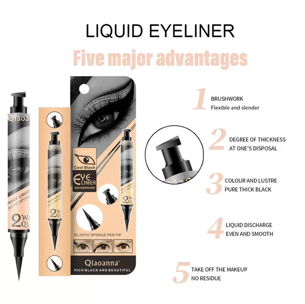 Cross-Border Exclusive Hot-Selling Qianxiu Eyeliner + Eyeliner Stamp Black Liquid Eyeliner Extremely Fine and Smooth
