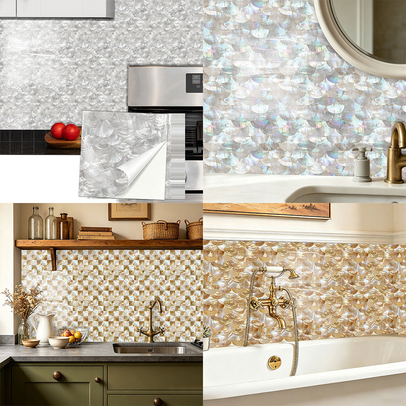 TS410-415 Cross-border Imitation Shell Tile Stickers with Shell Pattern for Kitchen and Bathroom Renovation Decoration, Self-Adhesive Waterproof Wall Stickers TS410-415 Cross-border Imitation Shell Tile Stickers with Shell Pattern for Kitchen and Bathroom Renovation Decoration, Self-Adhesive Waterproof Wall Stickers