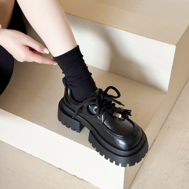 厚底增高英伦风棕色小皮鞋女鞋2025秋季新款配裙子乐福鞋粗跟单鞋|undefined