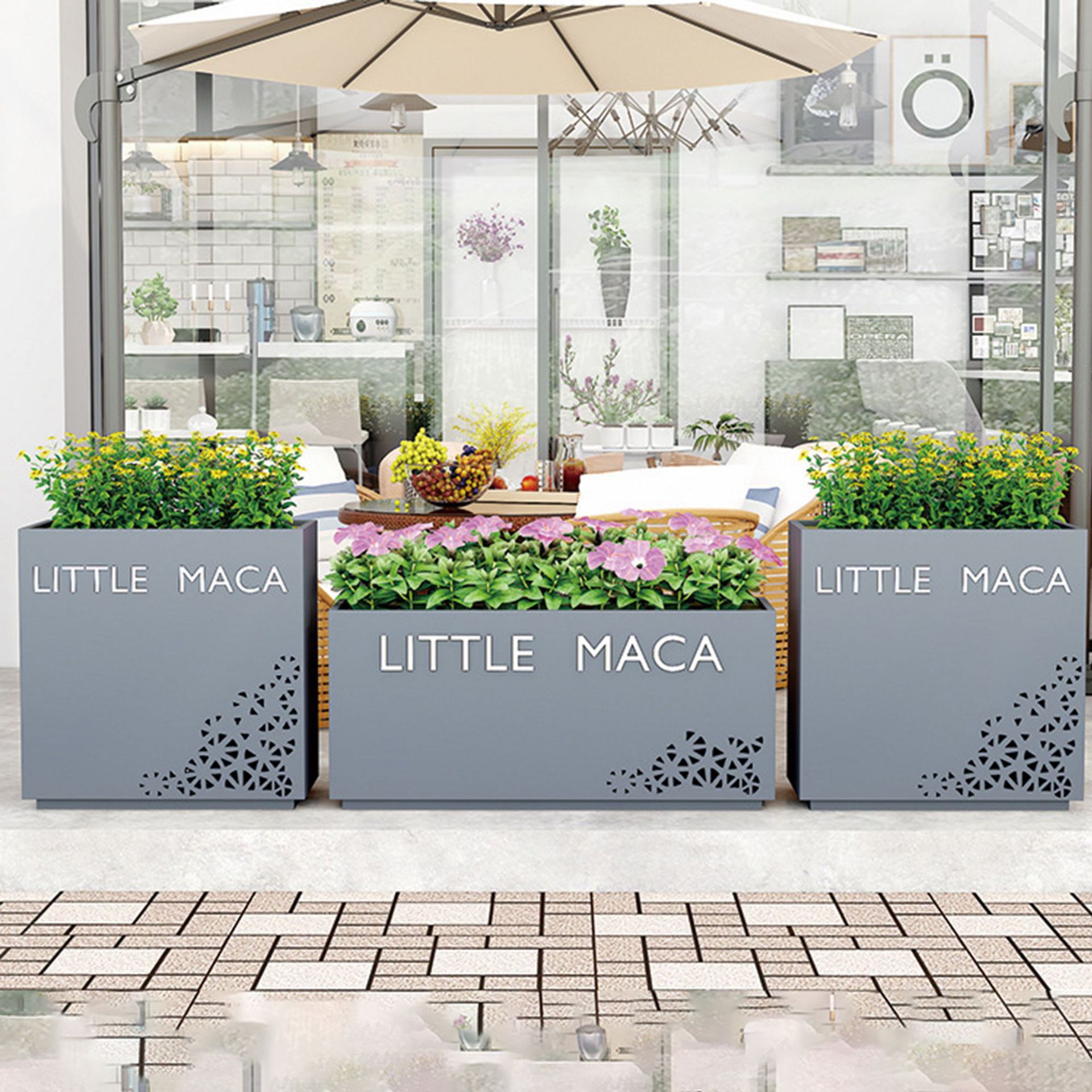 戸外鉄芸花箱組合せ販売部商店街は緑化花壇カフェ街のステンレス花溝を遮断している