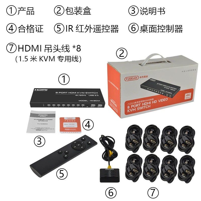 Fengjie 4K60Hz высокое разрешение 2-портовый HDMI KVM переключатель с контроллером, восемь входов и один выход HDMI KVM switch