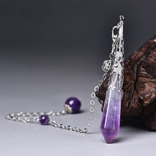 新款天使之翼创意翅膀大头小尾六角柱天然水晶灵摆吊坠项链批发