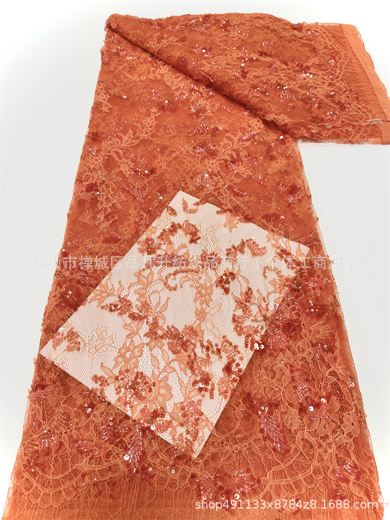 Niche Zhong lujo ligero Gao vestido vestido tela 3m encaje pestañas bordado tela de encaje bordado de perlas