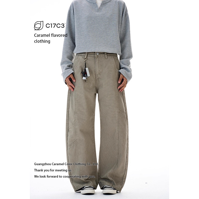 Neutral Style Jtw High Street New Men's and Women's Light Gray High Street Curved Pants with Patchwork Faded Workwear Denim Long Pants