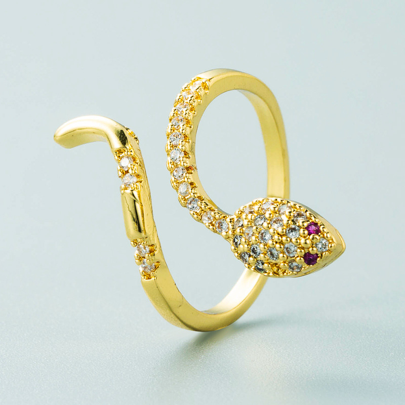 European and American geometric snakeshaped winding copper microinlaid zircon open ringpicture5