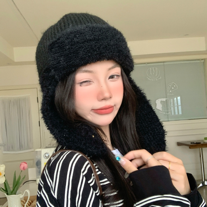 帽子女秋冬日系新款毛绒雷锋帽户外出行防风护耳帽时尚休闲包头帽|undefined