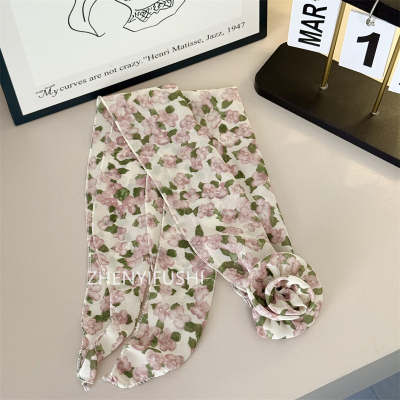 실크 스카프 + 꽃 [핑크 복숭아꽃]