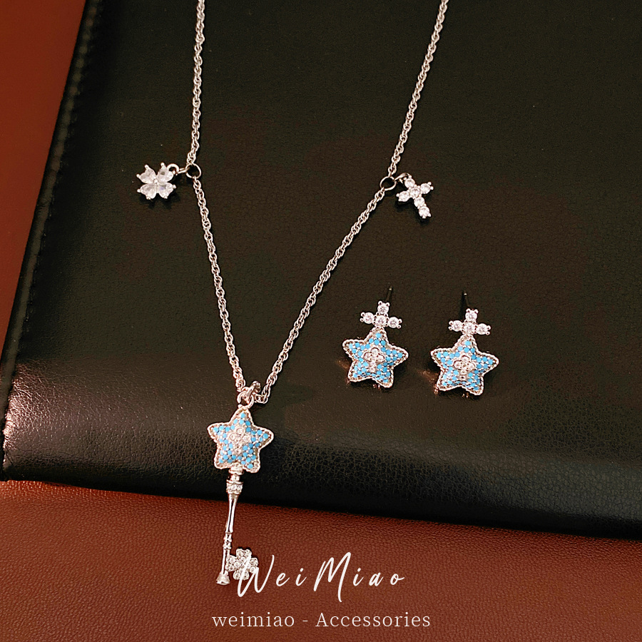Flores de zircon cruces de estrellas collares de llaves lujosos nichos clavículas personalidad temperamento moda conjunto de joyas