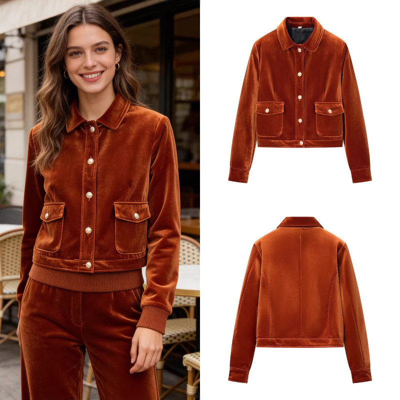 Z Brand Foreign Trade Cross-Border Ready Stock European and American Style Women's Fashion Velvet Jacket for Spring 2026 New Collection