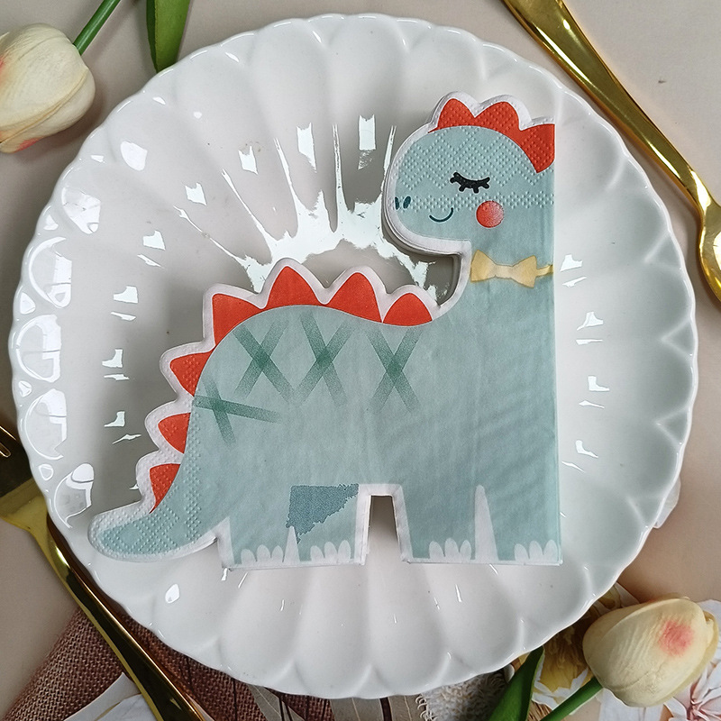 Cross-Border Hot Selling Dinosaur Printed Napkins Special Shaped Paper Towels Party Decoration Disposable Printed Paper Towels Napkins