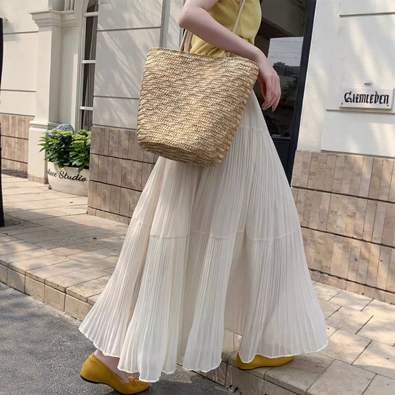 Pleated Skirt for Women, Spring 2026 New Style, Elegant Drape Chiffon Skirt, Loose Flared A-Line Long Skirt, Tiered Skirt Pleated Skirt for Women, Spring 2026 New Style, Elegant Drape Chiffon Skirt, Loose Flared A-Line Long Skirt, Tiered Skirt