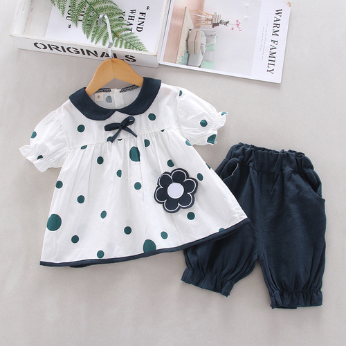 Women's Summer 2024 New Han Style Children's Floral Polka Dot Short Sleeve Shirt and 5/8 Trousers Set for Kids - Wholesale
