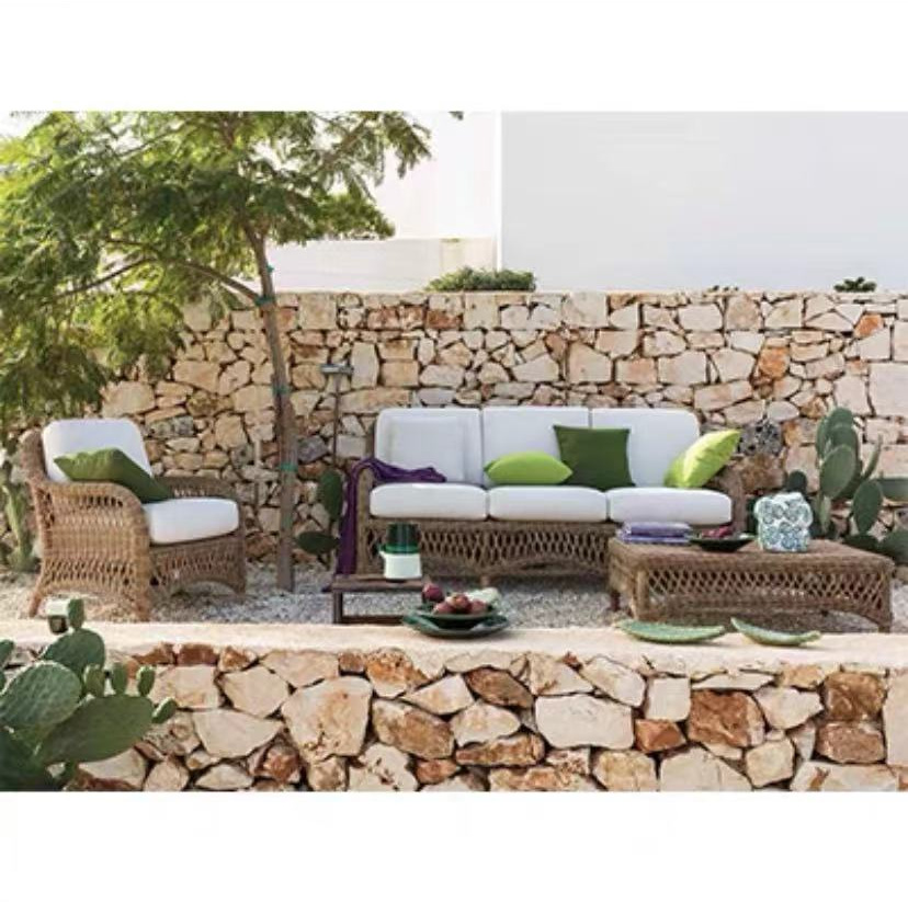 Sofá de vid al aire libre nórdico patio terraza jardín terraza residencial hotel balcón villa zona de ocio con sofá de alta gama