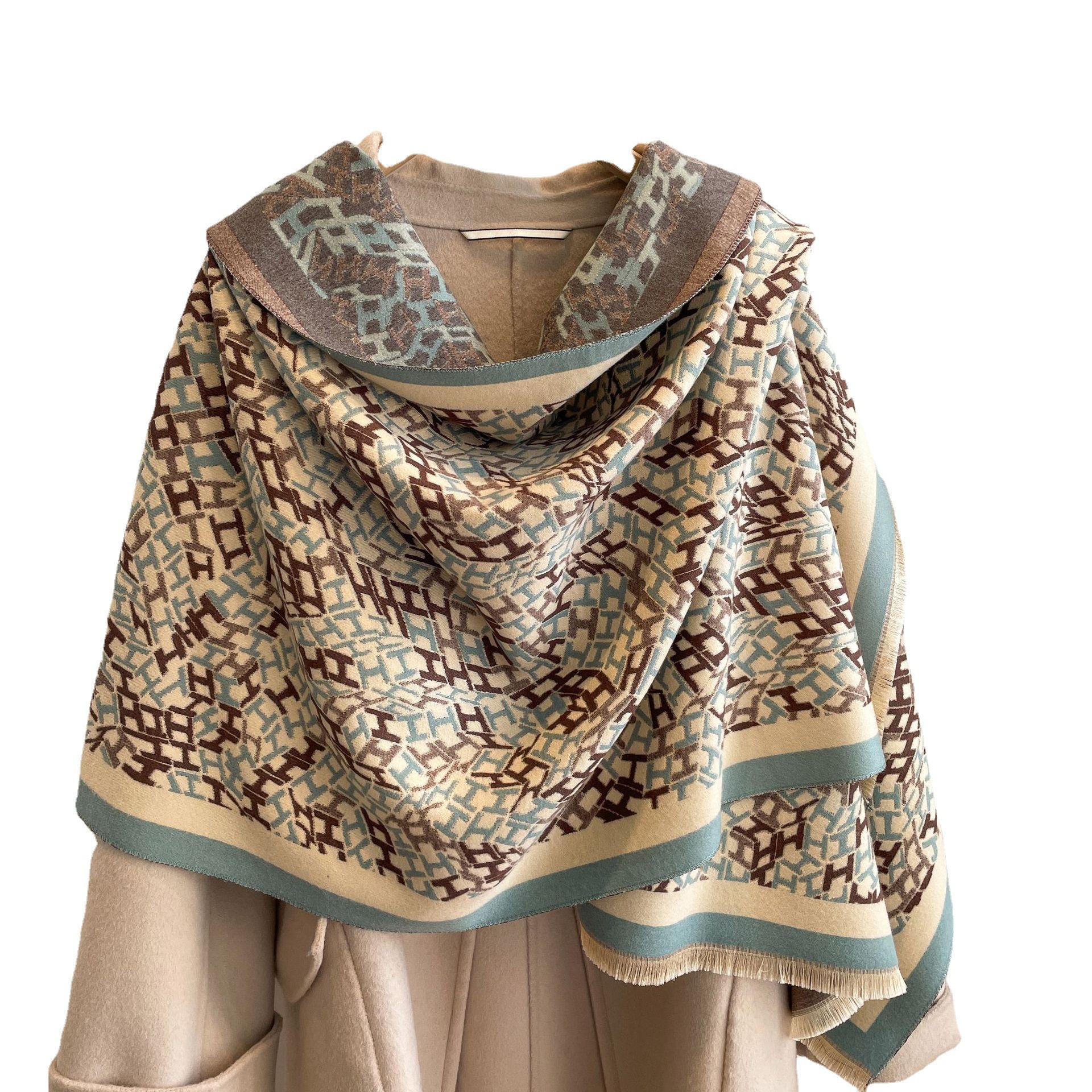 2022 nuevo estilo europeo y americano de moda todos los partidos letra H Cachemira bufanda Otoño e Invierno mantón espesado bufanda caliente