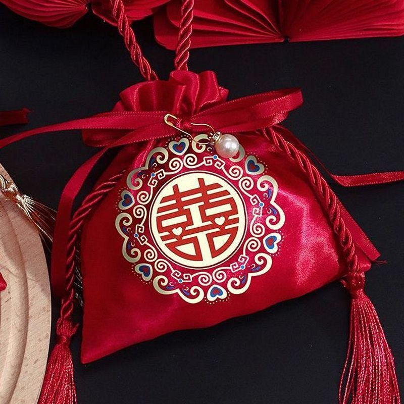 结婚喜糖袋子婚礼新款高级礼袋喜袋糖果专用喜字抽绳布袋婚庆瓜子|undefined